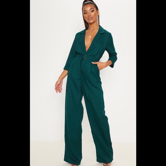 PrettyLittleThing Pants & Jumpsuits Nwt Emerald Green Woven Plunge